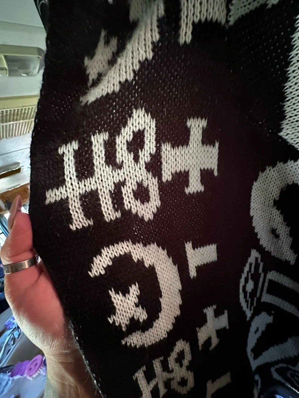 SHEIN Black & White Knit Fringe Open Cardigan - Picture 4 of 5
